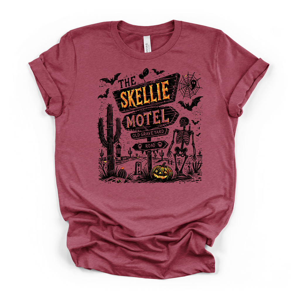 Skellie Motel Halloween T Shirt (Black Design)