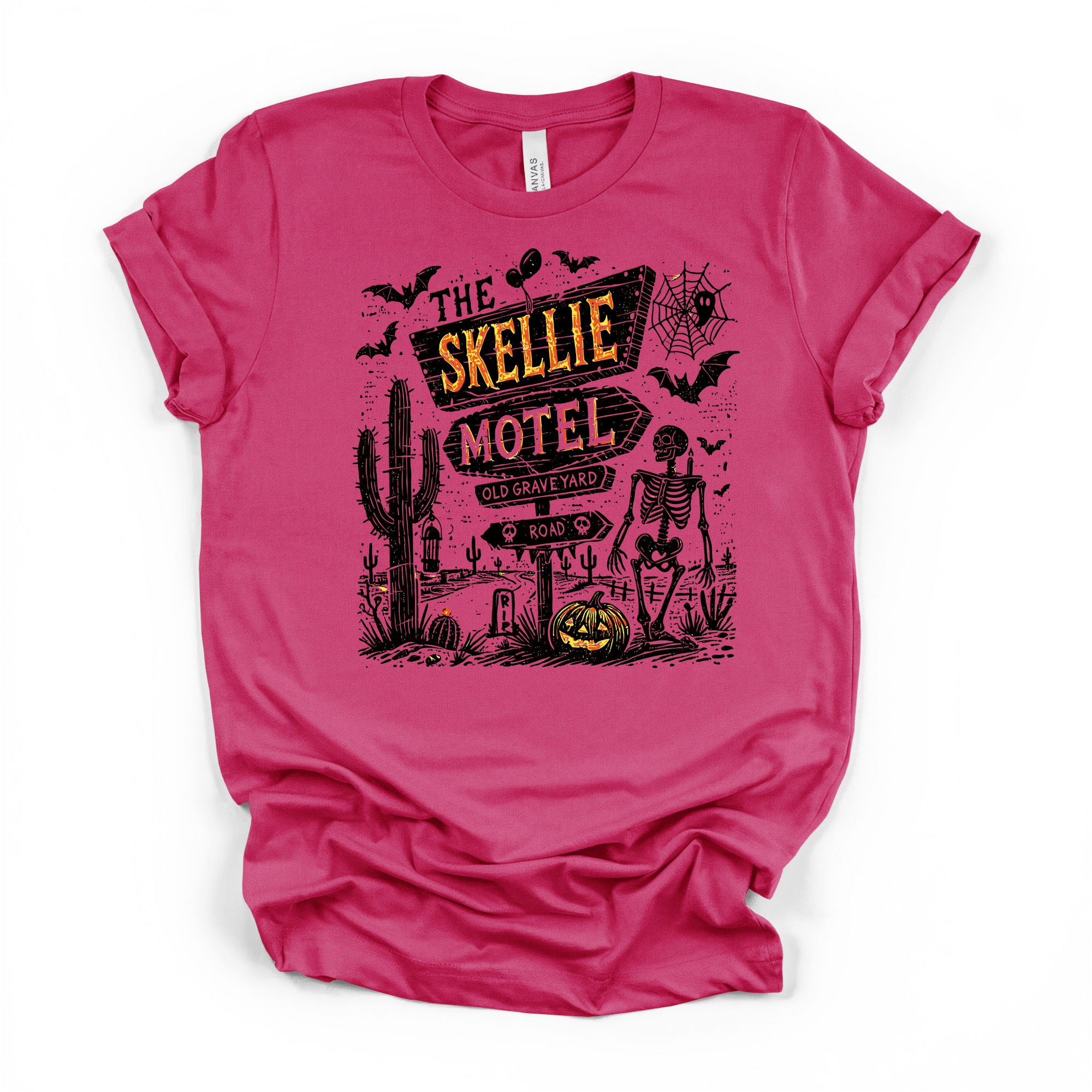 Skellie Motel Halloween T Shirt (Black Design)