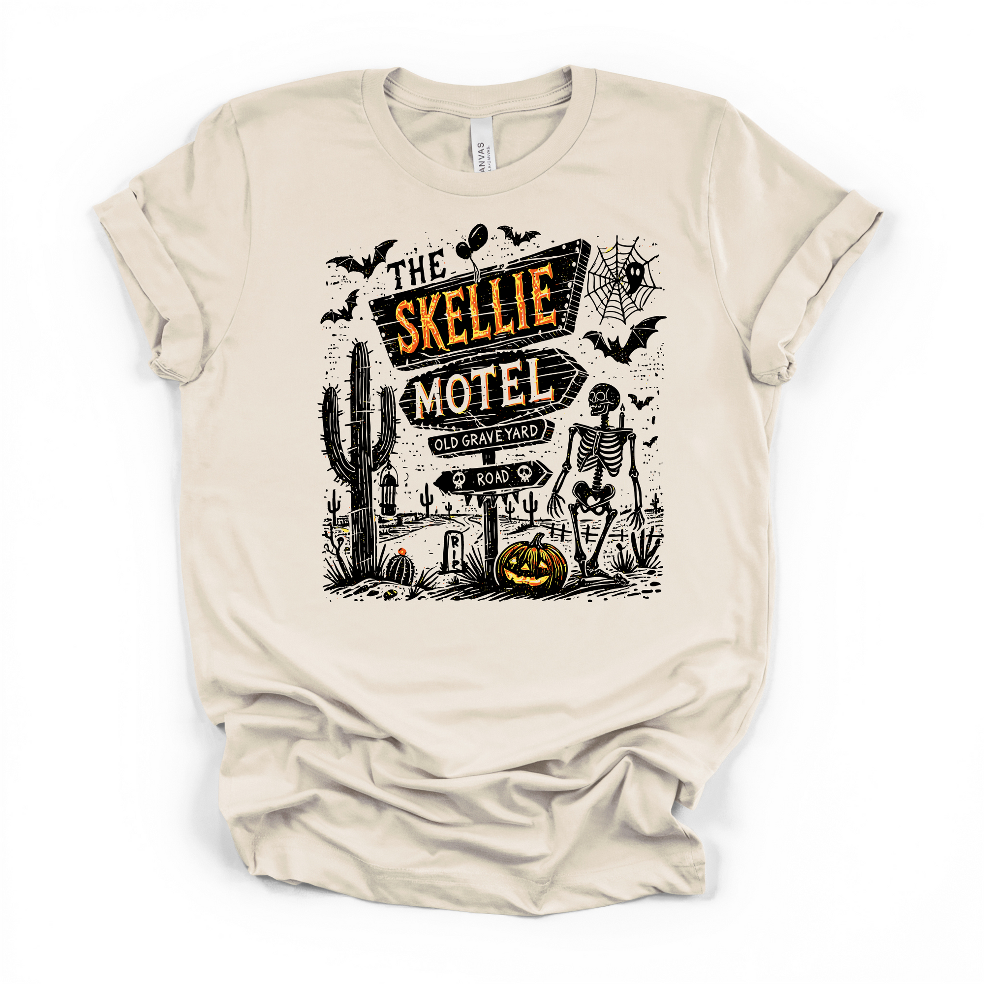 Skellie Motel Halloween T Shirt (Black Design)
