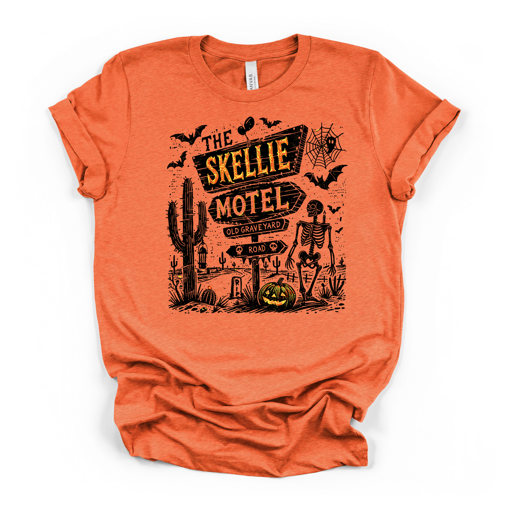 Skellie Motel Halloween T Shirt (Black Design)